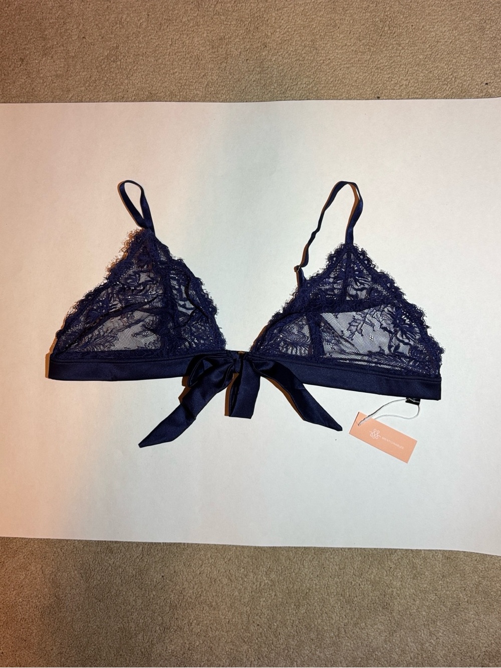 Mentionables Lace Triangle Bralette with Front Tie - Navy 2X